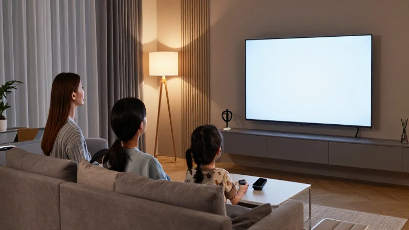 Familia viendo televisión en un ambiente cálido