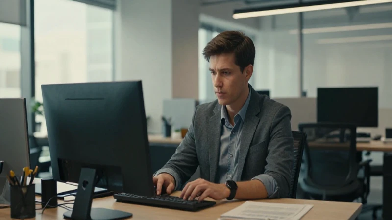 Analista financiero en oficina, luz suave