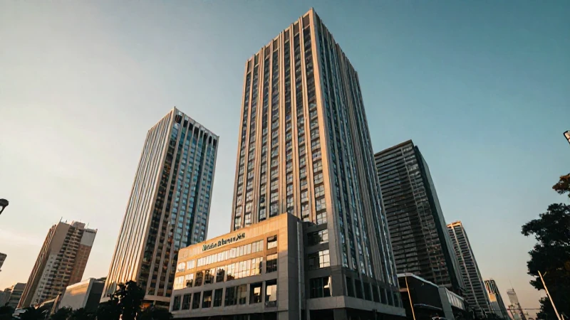 Arquitectura moderna, finanzas y luz cálida.