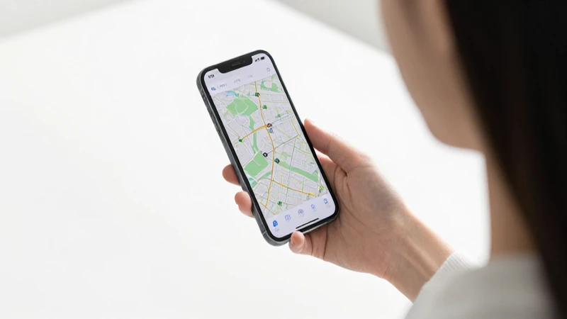 Mujer usa un mapa en su teléfono