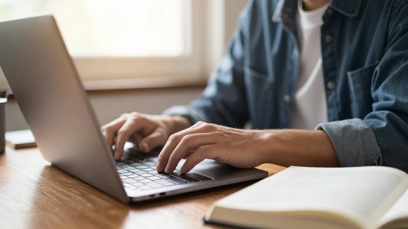 Estudiante estudia con laptop, ambiente acogedor