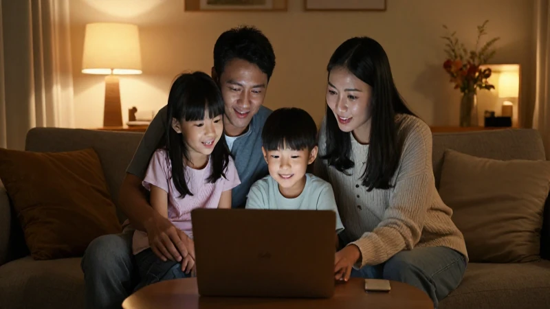 Familia junta, hogar acogedor, luz cálida