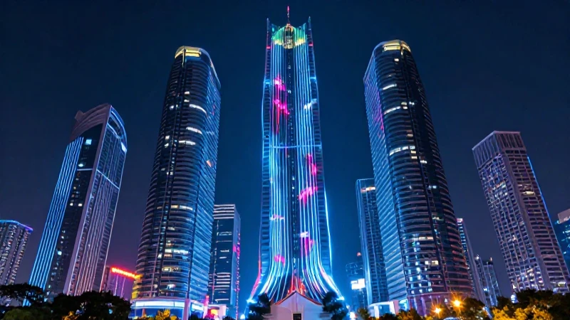 Horizonte urbano futurista, luces neón vibrantes