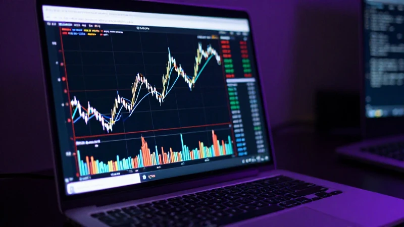Gráfico de velas en laptop, pantalla brillante