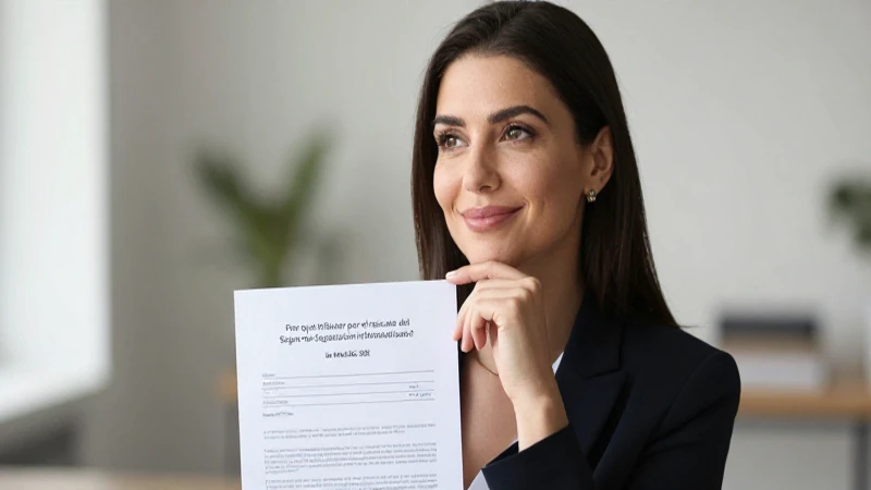 Mujer sonriendo sobre documentos financieros y bokeh.