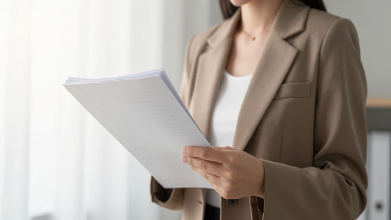 Mujer revisa documentos en luz cálida