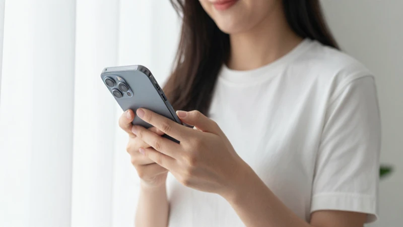 Mujer con smartphone, luz suave de ventana