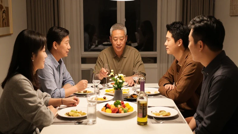Familia cena bajo luz cálida