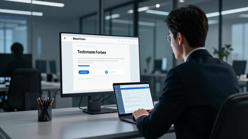 NovaTech Forex: Descubre sus Estrategias y Oportunidades 10 Oficina moderna: trader con laptop y estrategia.
