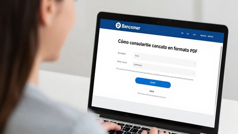 Mujer sonríe, banca en pantalla, PDF disponible.
