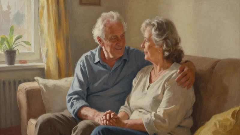 Pintura realista de ancianos en un hogar cálido
