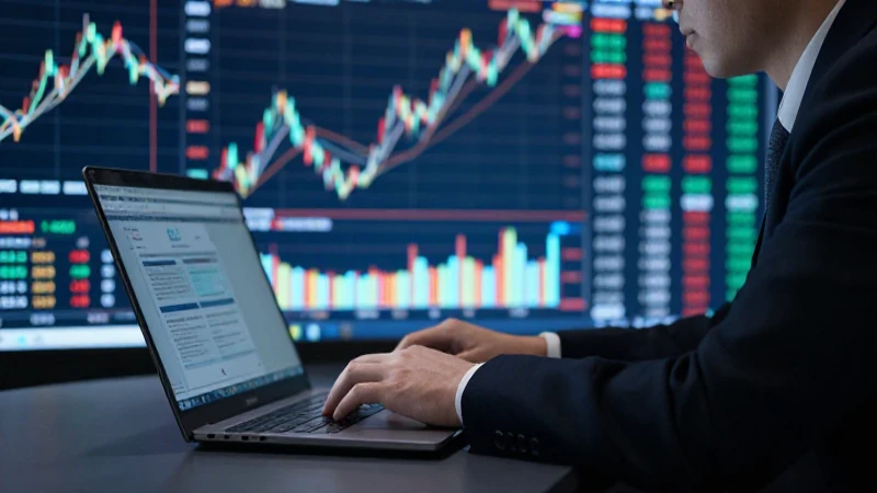 El inversor trabaja frente a gráficos financieros