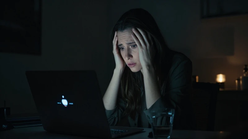 Mujer confundida frente a error en pantalla.