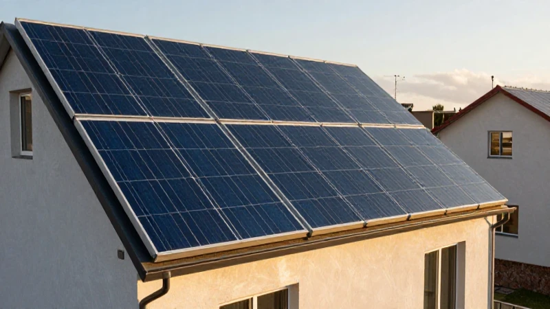 Casa con paneles solares, llave y luz dorada