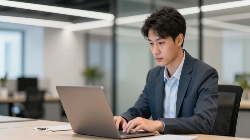Persona usando un portátil en oficina moderna