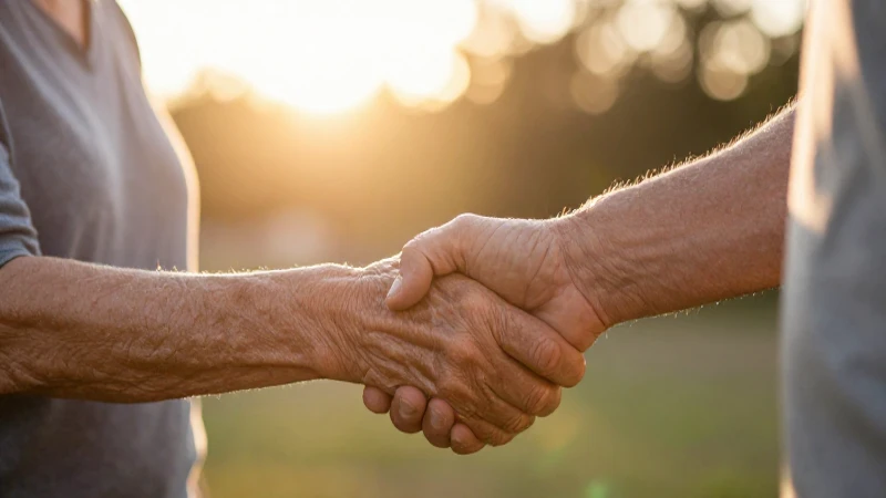 Anciano estrecha la mano bajo luz cálida