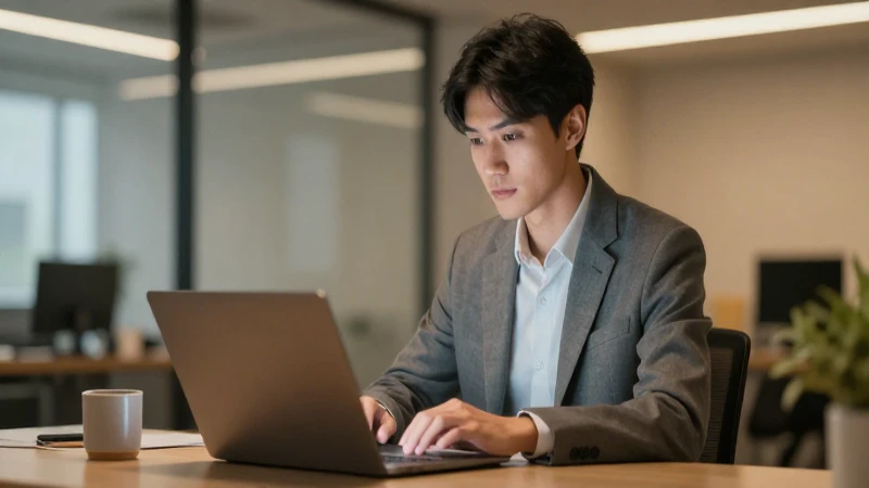 Joven profesional trabaja en oficina moderna