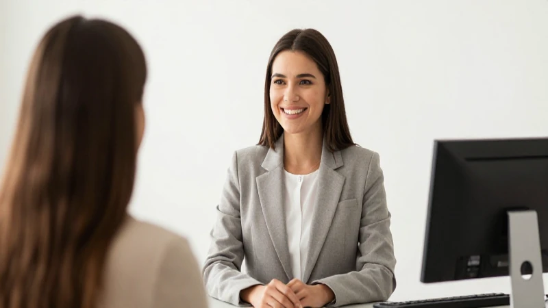 Cliente sonriente en banco, luz cálida