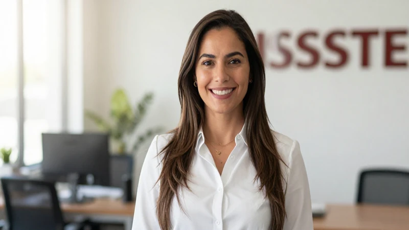 Mujer sonríe en oficina ISSSTE solicitando préstamo