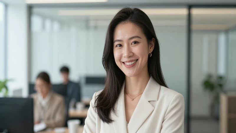 Mujer sonriendo en una oficina moderna