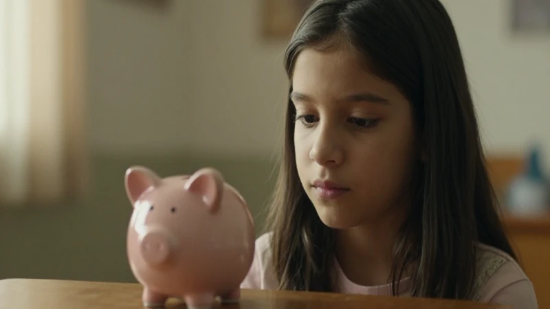 Niña, alcancía y respaldo bancario seguro.