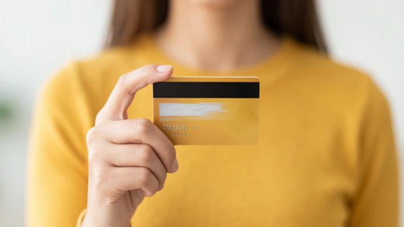 Mujer sostiene tarjeta de crédito cálidamente