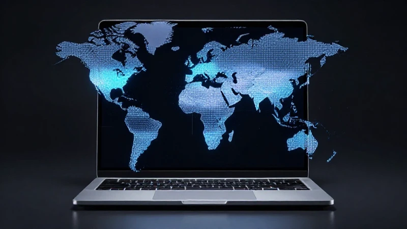 Portátil con mapa global, iluminación dramática