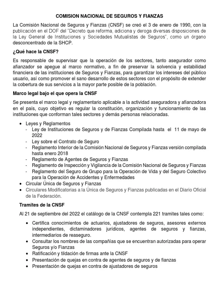 que es la comision nacional de seguros y fianzas y su impacto