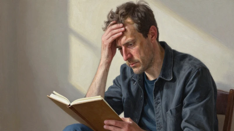 Hombre preocupado, cuaderno, luz y realismo