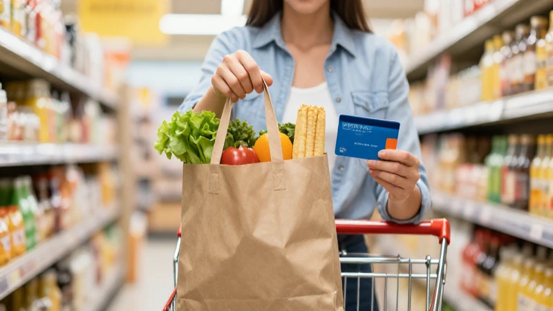 Mujer compra productos en un supermercado.