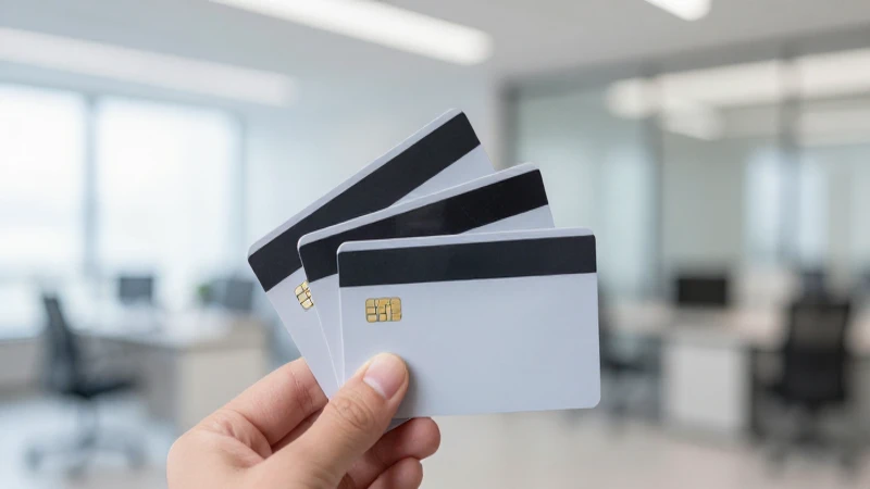 Tarjetas de débito, oficina, luz suave y desenfoque