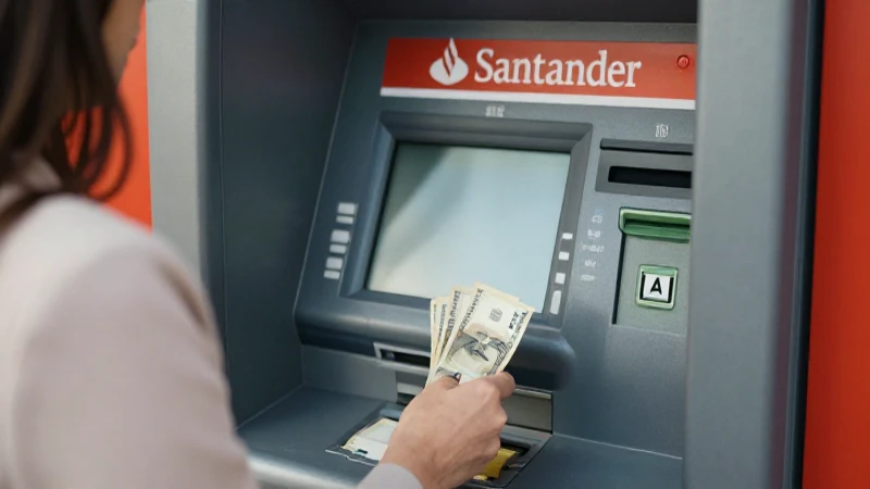 Mujer retira dinero en cajero automático.
