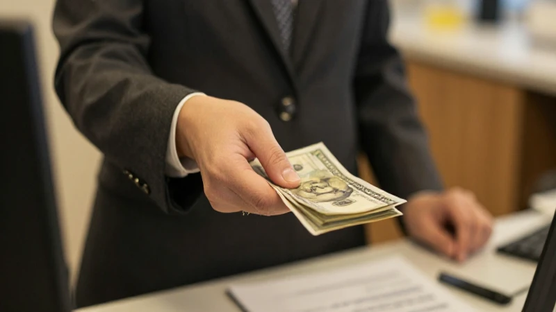 Cajero entregando dinero en primer plano