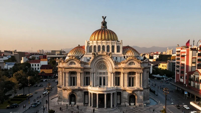 Arquitectura mexicana moderna, luz dorada cinematográfica