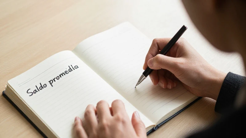 Mujer calcula finanzas en un cuaderno.