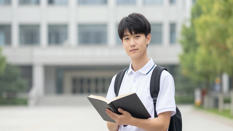 Estudiante joven en un campus iluminado suavemente