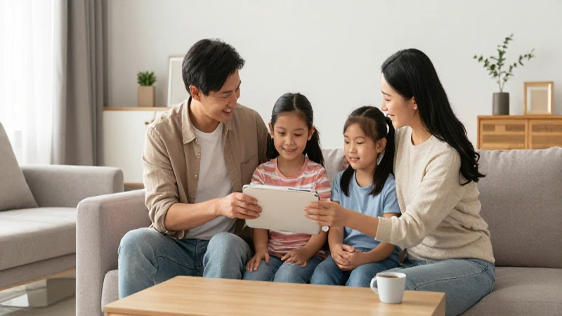 Familia feliz en ambiente cálido y moderno