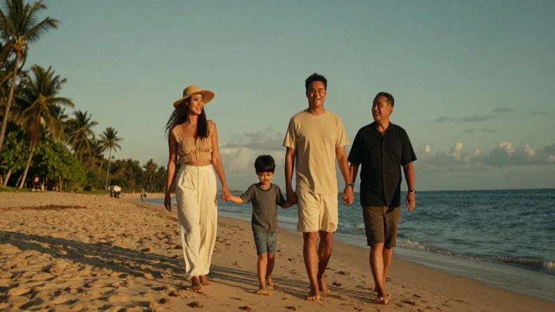 Familia en la playa, hora dorada cinematográfica