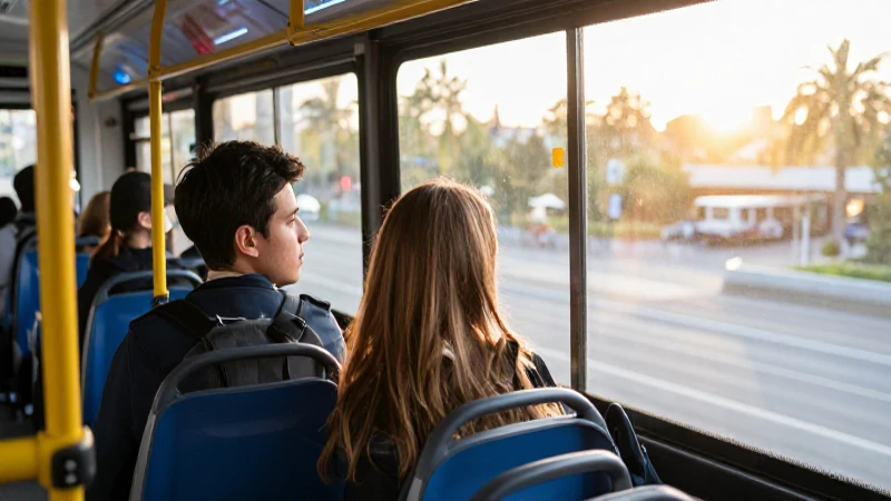 Viajero en bus, luz cálida, seguro público.