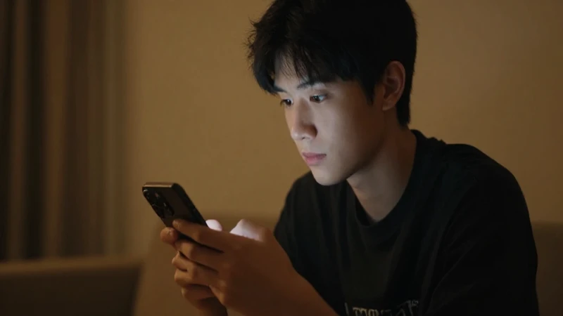 Joven con teléfono, luz cálida