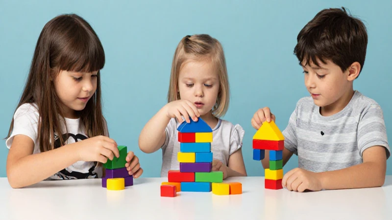 Niños jugando con bloques, aprendizaje divertido.