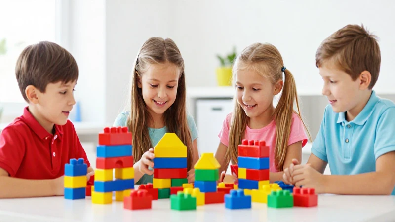 Niños juegan con bloques de colores alegres
