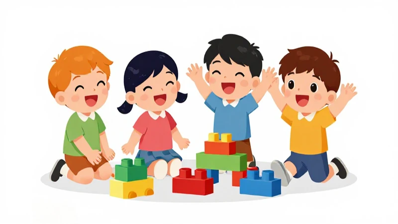 Niños felices jugando con bloques coloridos