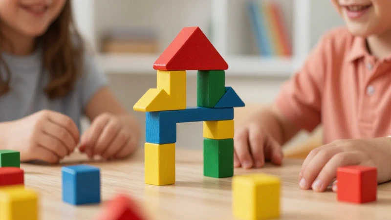 Niños, bloques, alegría, luz cálida, cercanía