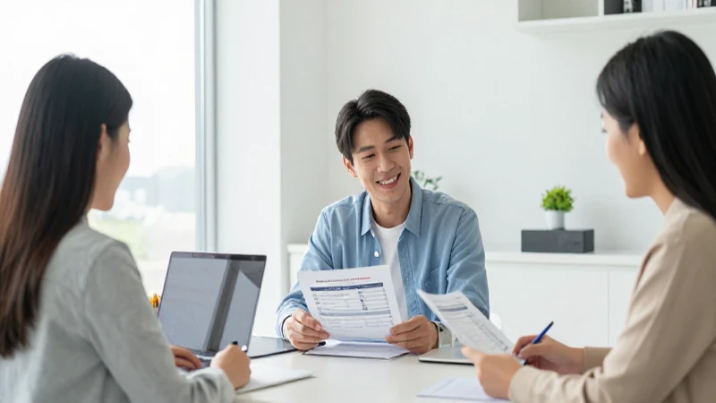 Jóvenes en oficina moderna, finanzas y sonrisa
