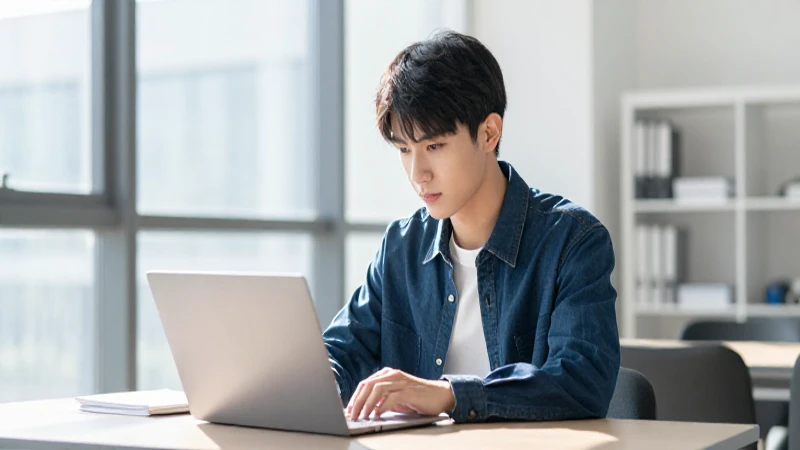 Alumno trabaja con laptop a la luz del sol