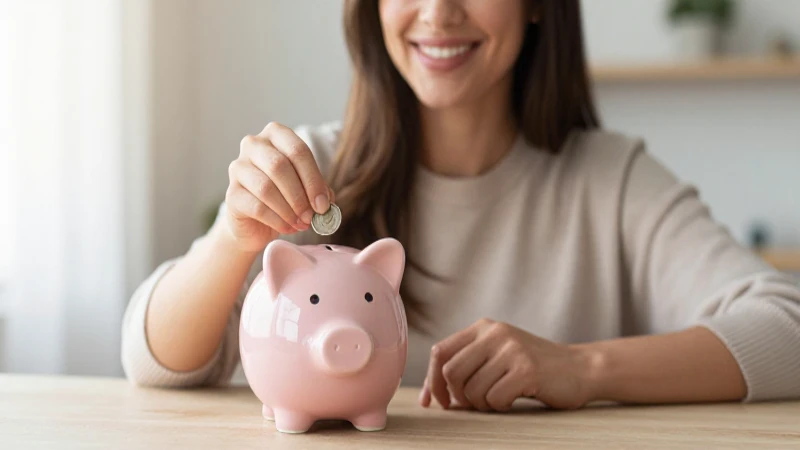 Mujer sonriente impulsa un ahorro de 100 días