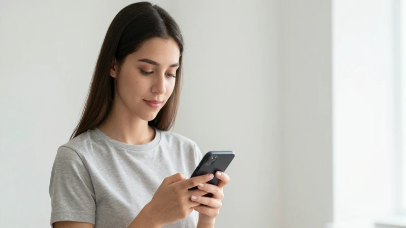 Joven usa smartphone con luz natural.
