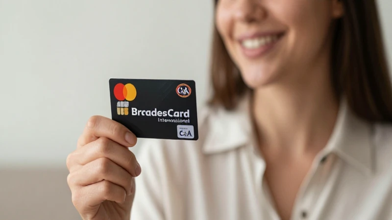Mujer sonríe con tarjeta C&A BradesCard