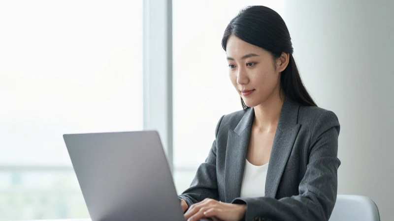 Mujer de negocios, laptop, luz natural suave